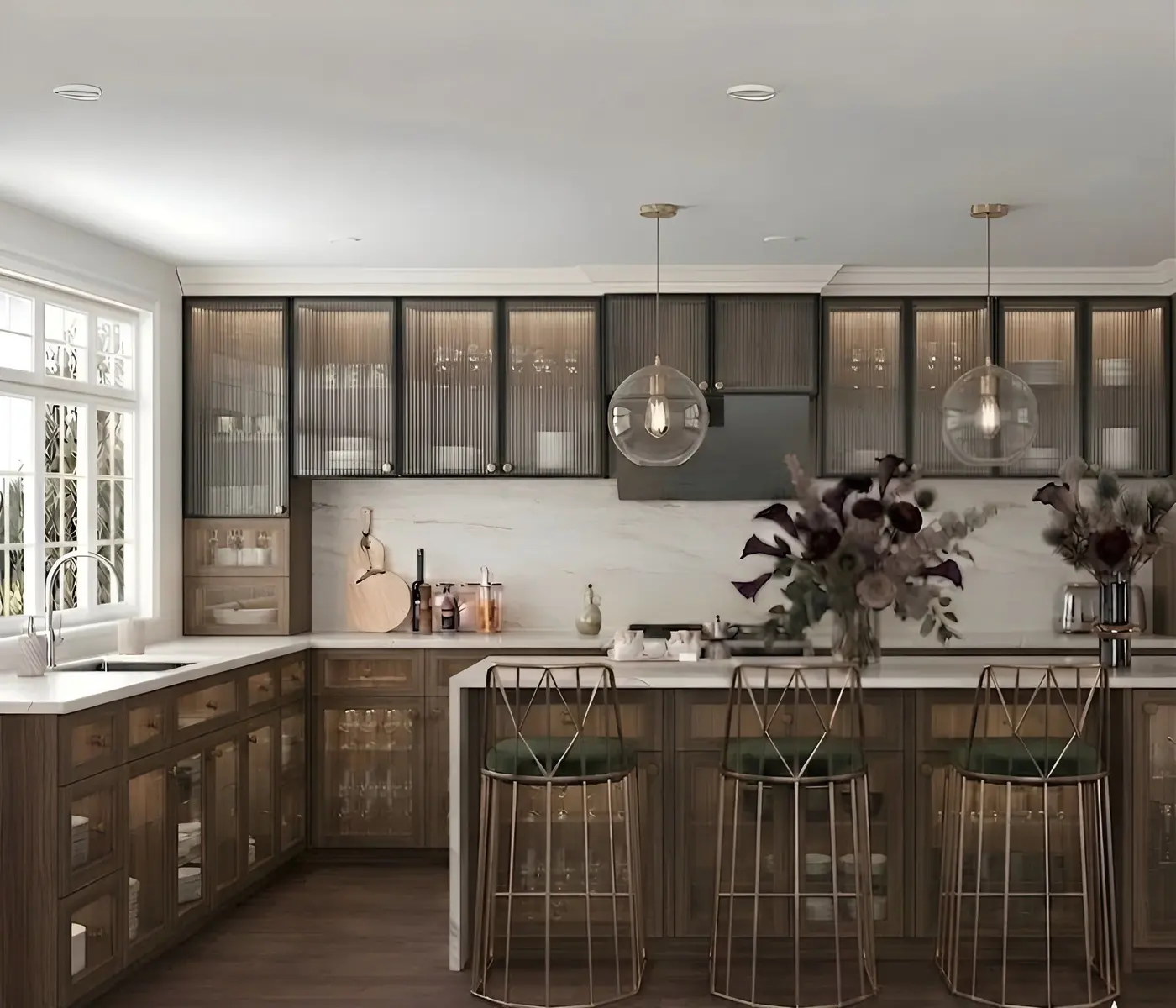 Crystal glass door style in a rendering of a room