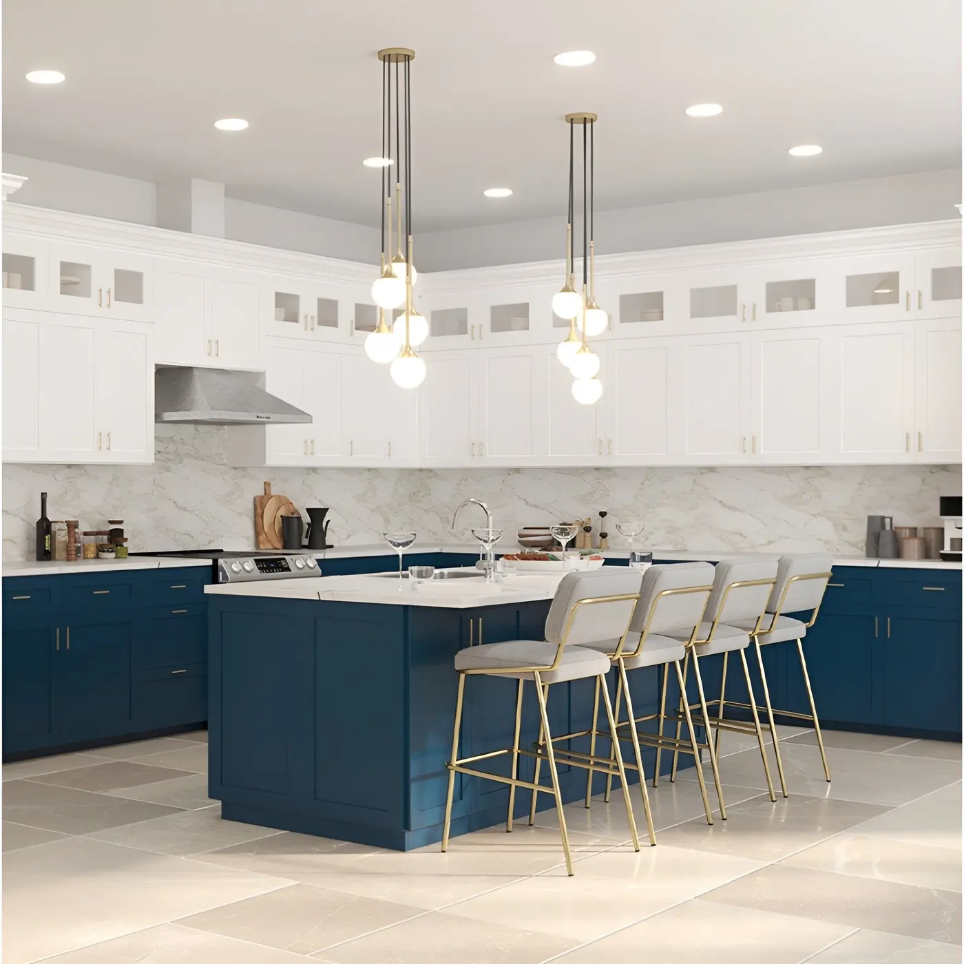 Greek blue door style in a rendering of a room