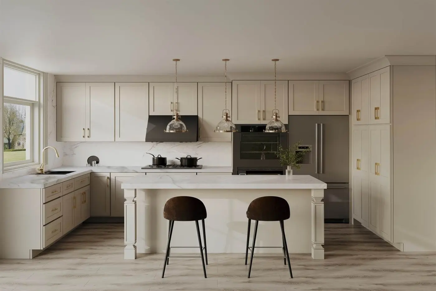 Shaker, harvest taupe door style in a rendering of a room