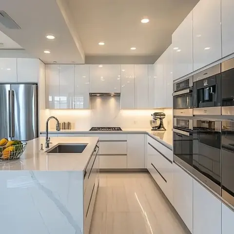 High gloss white door style in a rendering of a room