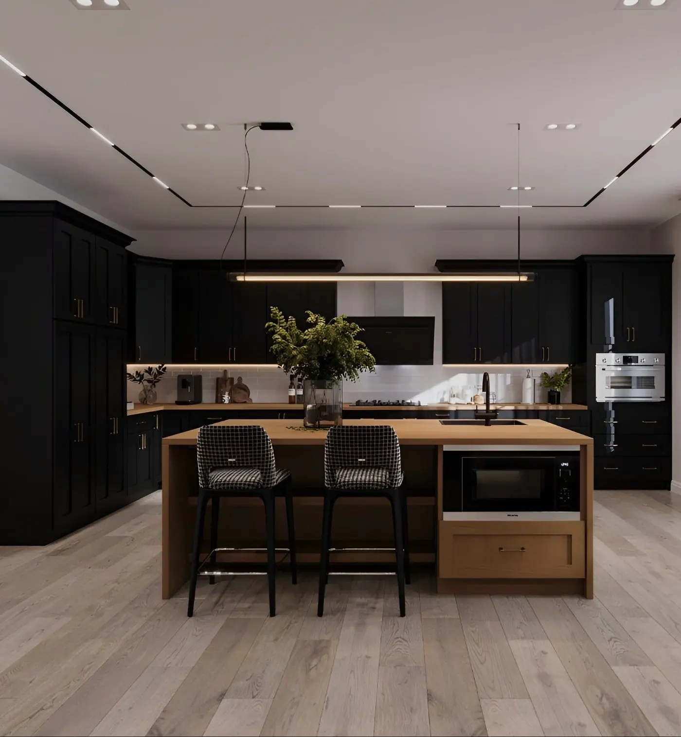 Iron black door style in a rendering of a room