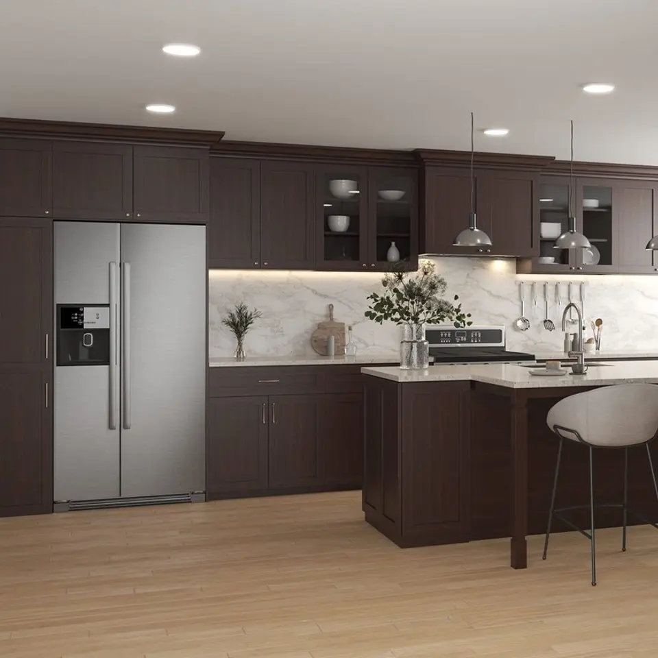 Shaker espresso door style in a rendering of a room