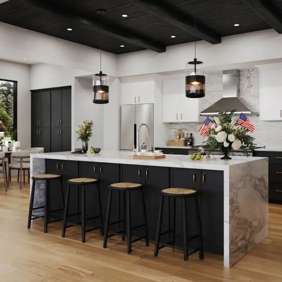 Slim iron black door style in a rendering of a room