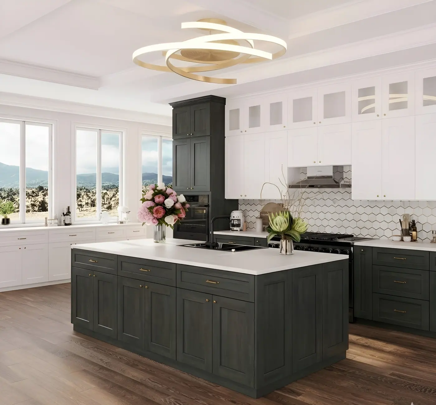 Smokey ash door style in a rendering of a room