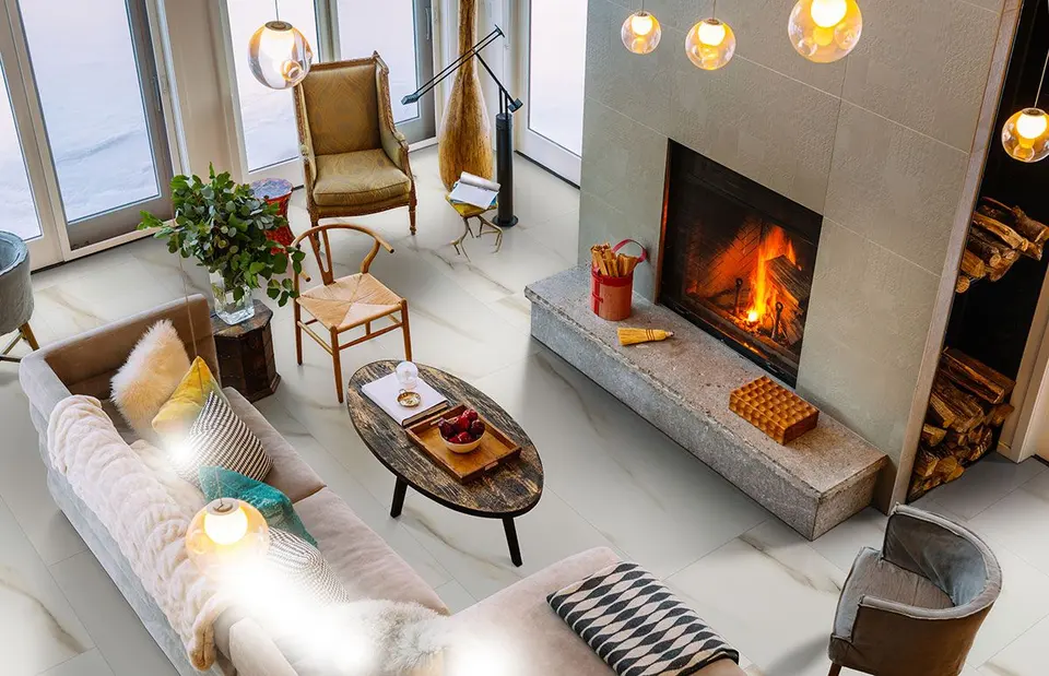 Aria, bianco tile in a room