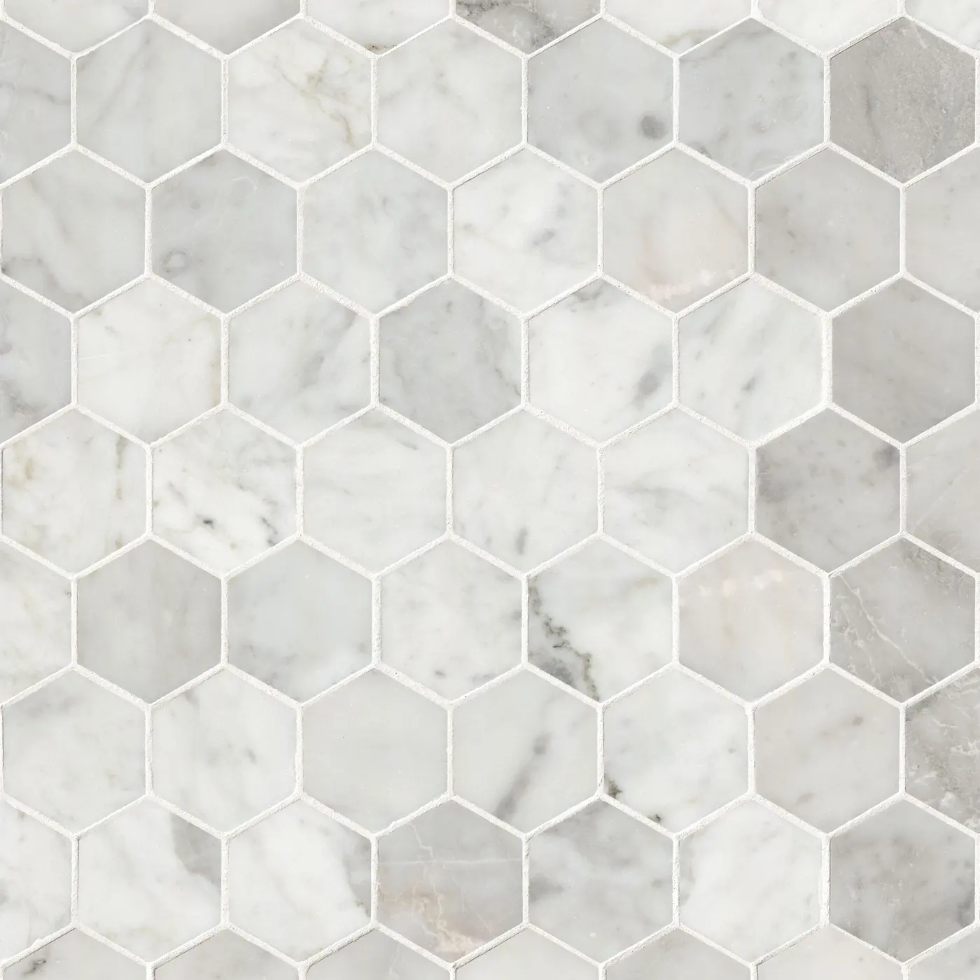 Carrara White, 2" hexagon, shown as a flat sample