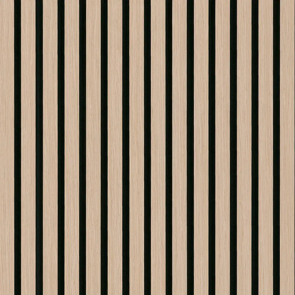 Blonde acoustic wood slat panels, shown as a flat sample