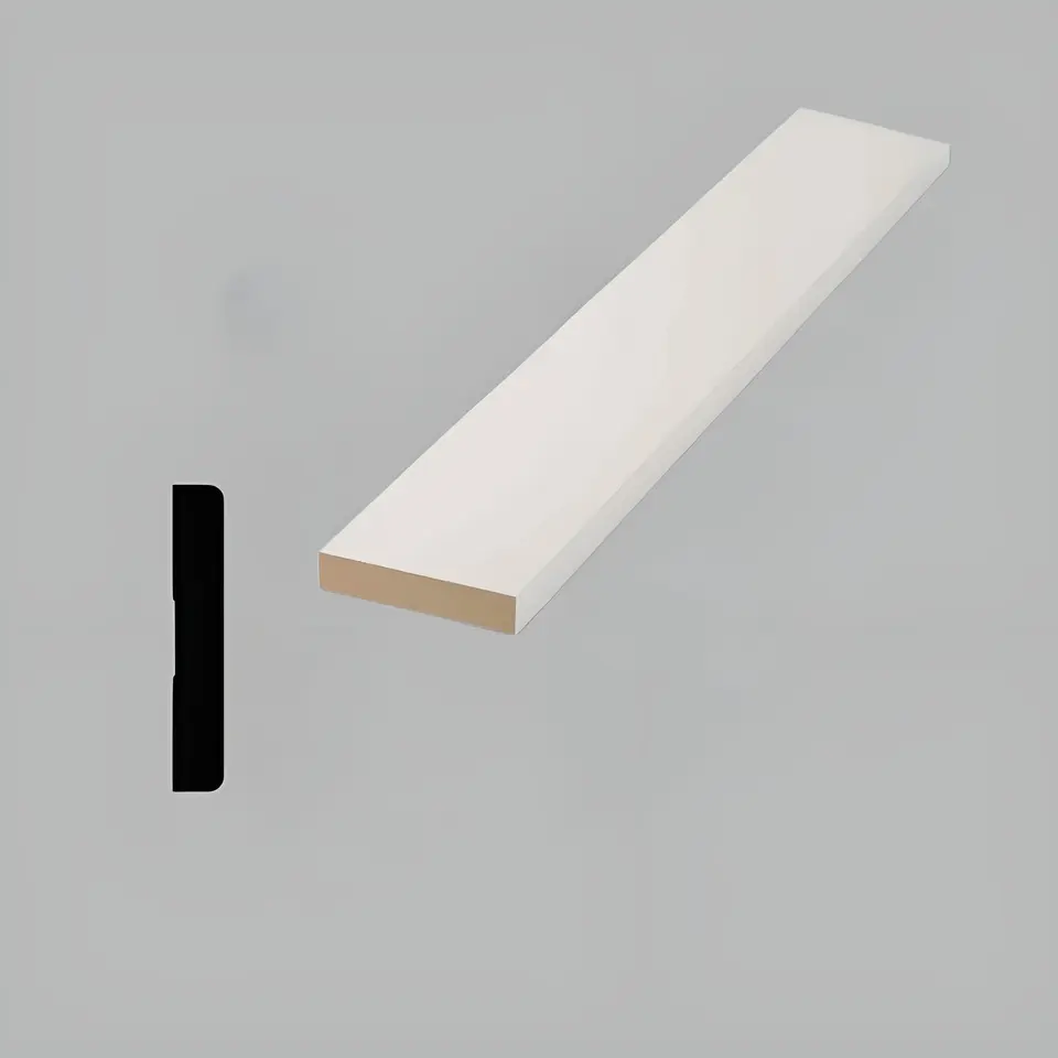 Flat baseboard, 3 1/2", primed pine, shown as a flat sample