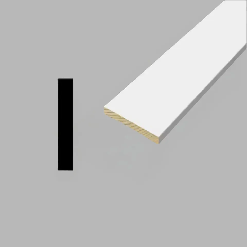 Flat baseboard, 4", primed pine, shown as a flat sample