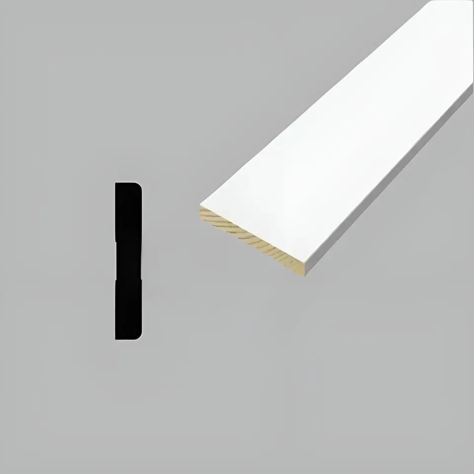 Flat baseboard, 5 1/2", primed pine, shown as a flat sample