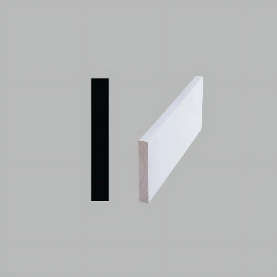 Flat baseboard, 8", primed MDF, shown as a flat sample