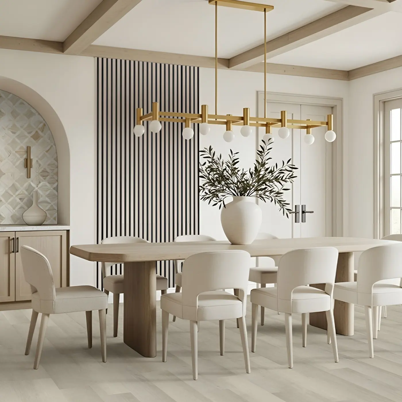 Fog acoustic wood slat panels profile in a rendering of a room
