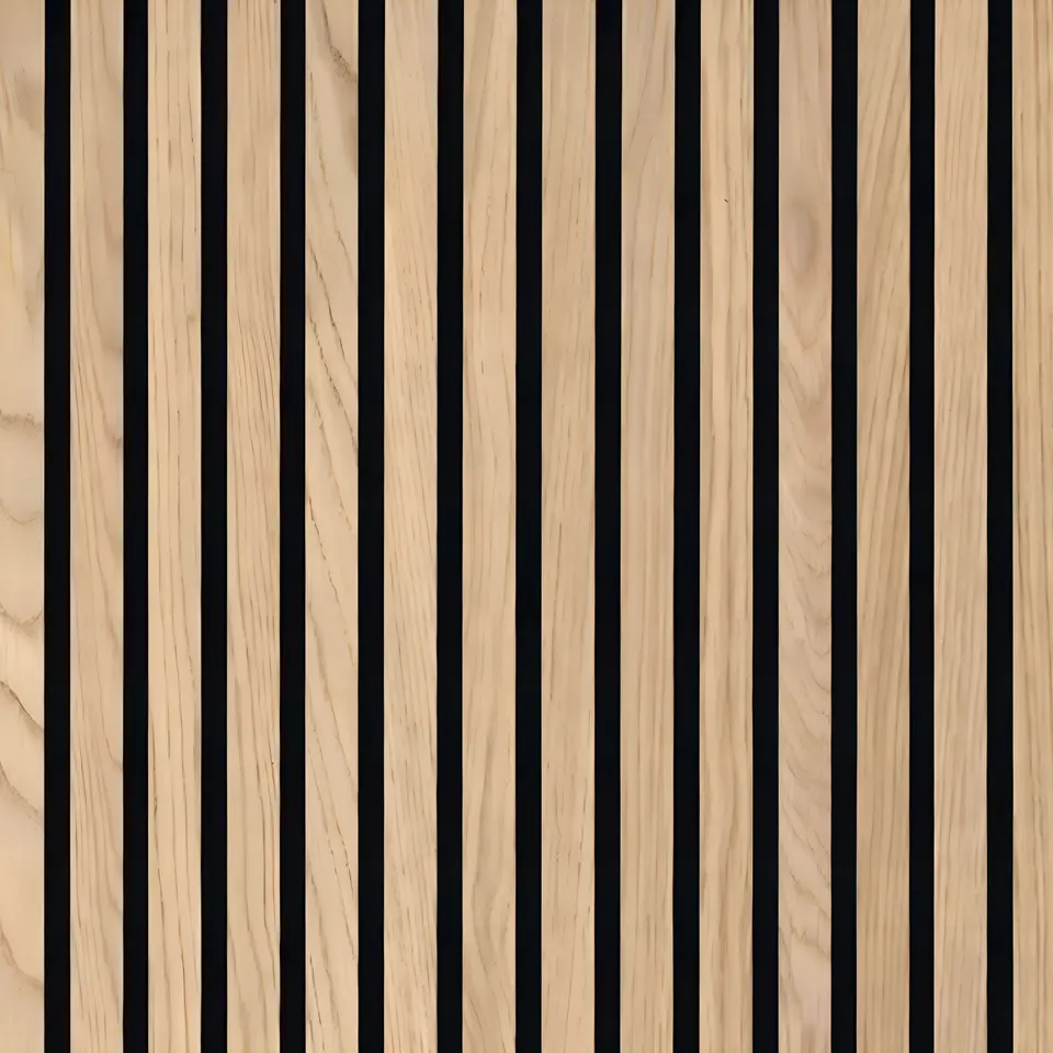 Natural acoustic wood slat panels, shown as a flat sample