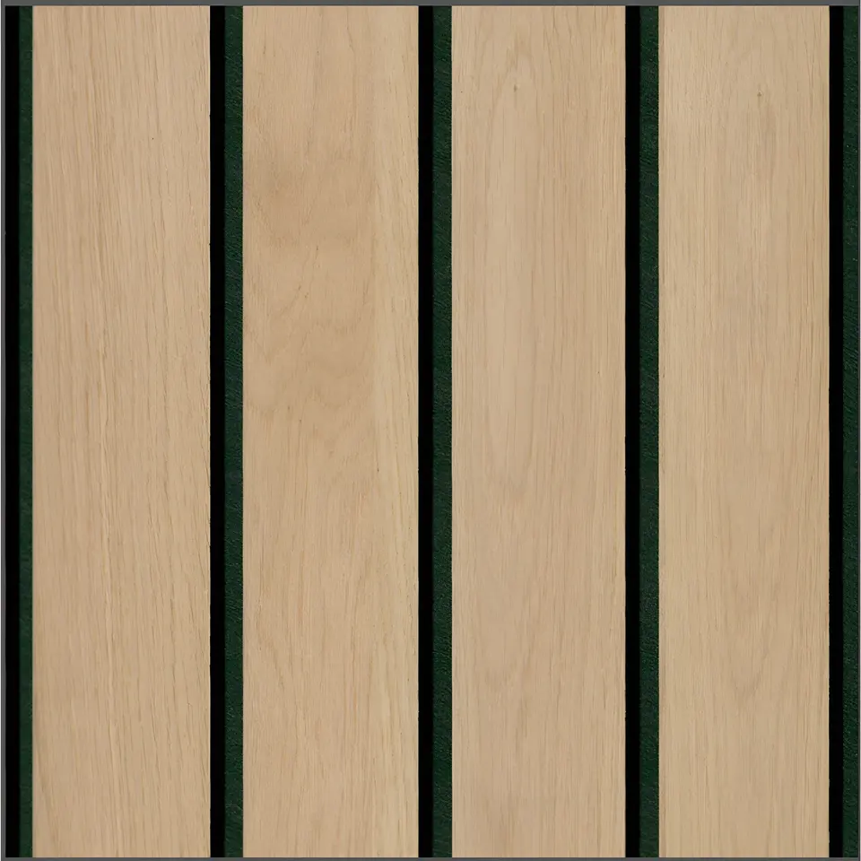 Natural macro acoustic wood slat panels, shown as a flat sample