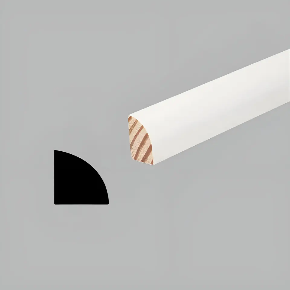Shoe moulding, 3/4", primed solid wood, shown as a flat sample