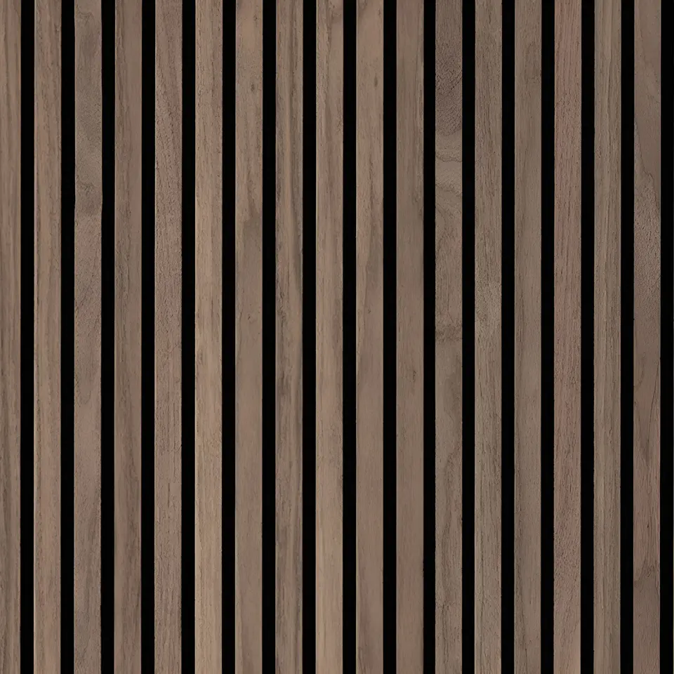 Tawny acoustic wood slat panels, shown as a flat sample