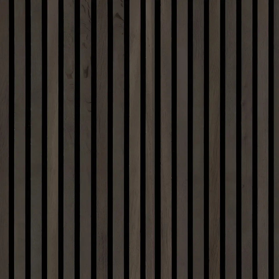 Umber acoustic wood slat panels, shown as a flat sample
